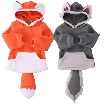 Bebê recém-nascido Menina dos desenhos animados de Animais Fox Lobo Crianças Hoodies Manga Longa com Capuz Bolso do Moletom Jaqueta casaco Pullover Superior 0-4T