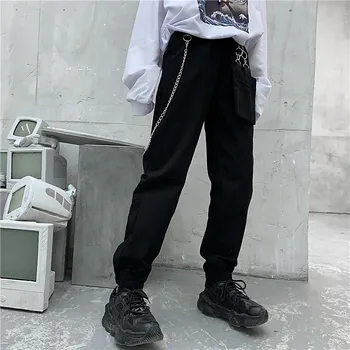 Bella filosofia de Cintura Alta Calças Soltas Corredores de Mulheres Calças de Harém de Streetwear Punk Carga Calças Capris Calças coreano 2020