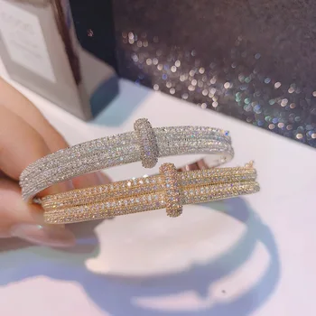 Bilincolor moda micro-conjunto pequeno de zircão de bloqueio duplo linhas bracelete , pulseira de presente para as mulheres