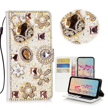 Bling Diamante Flor Bolsa Slot para Cartão de Flip Carteira Couro Case Capa Para Samsung Galaxy Nota 20 10 9 8 S20 Ultra S10E/9/8 Plus