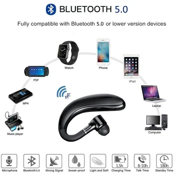 Bluetooth 5.0 Fones de ouvido fones de ouvido mãos livres Gancho de orelha, Fone de ouvido sem Fio Unidade Chamada de Esportes Fones de ouvido Com Microfone Para Todos os Smartphones