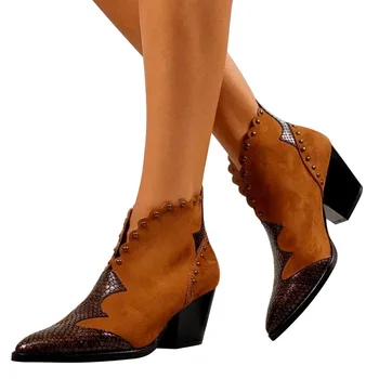 Bom Mulheres De Outono Inverno De Pontas De Couro, Ankle Boots Festa De Casamento Sapatos De Mulheres Cunha Alta Calcanhar Botas Snake Print Ocidental Botas
