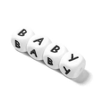 Bonito-idéia 30pcs alfabeto inglês Silicone Dentição Esferas de BPA Free para os produtos do bebê de Dentição Jóia Colar de Bebê Teether Brinquedos