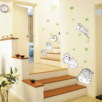 Bonito pequeno hamster quarto closet adesivos criativos com adesivos de gato animal de estimação bonito etapa adesivos pet shop decorativos, adesivos de parede