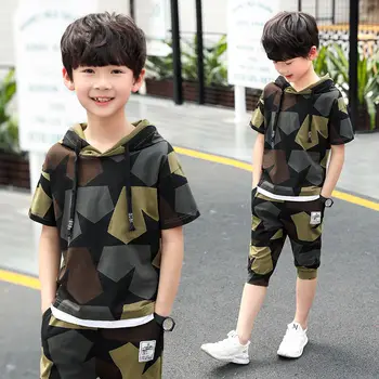Boys Summer Kids Clothes Sets 6 8 10 12 14 Years Boy Sport Suit Camouflage Short Sleeve T-shirt+Pants Teenager Boys Clothing Set