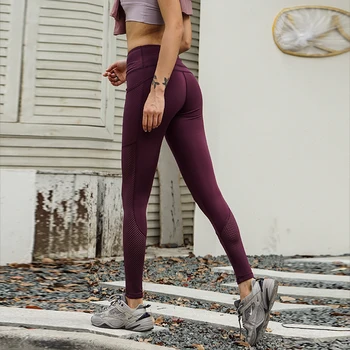 Branco Yoga, Calças Com Bolsos De Calças De Desporto Mulheres Rápida Seco Feminino Executando O Exercício De Meia-Calça De Cintura Alta Sexy De Ginástica Legging