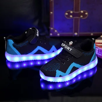 Brilhante Tênis para Crianças Respirável DIODO emissor de Sapatos para o Menino de Carregamento USB iluminada krasovki Luminosa Tênis Crianças iluminar Sapatos