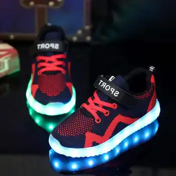 Brilhante Tênis para Crianças Respirável DIODO emissor de Sapatos para o Menino de Carregamento USB iluminada krasovki Luminosa Tênis Crianças iluminar Sapatos