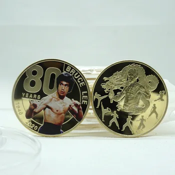 Bruce Lee 80 aniversary Banhado a prata a Moeda de Kungfu Super Estrela de prata pura-Americana de Hollywood Moedas para Presentes de Aniversário