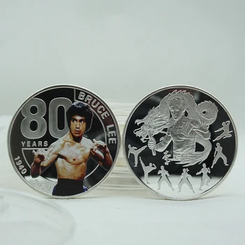Bruce Lee 80 aniversary Banhado a prata a Moeda de Kungfu Super Estrela de prata pura-Americana de Hollywood Moedas para Presentes de Aniversário