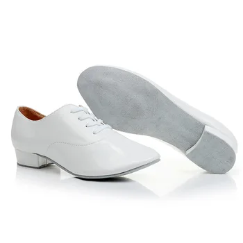Básica Homens de Salão latino-Tango Dança Sapatos de Salto Baixo de Lace-Up Branco de Couro Preto Meninos Salsa Sapatos de Dança Plus Size Sapatos de Desporto