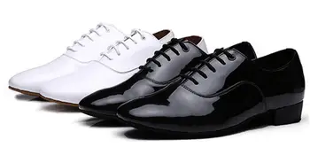 Básica Homens de Salão latino-Tango Dança Sapatos de Salto Baixo de Lace-Up Branco de Couro Preto Meninos Salsa Sapatos de Dança Plus Size Sapatos de Desporto