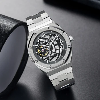 CADISEN Homens Relógios Automáticos Mecânicos Japão NH70A Ocos de Design de Watch Homens 100M Impermeável da Marca de Luxo Casual Relógio do Esporte
