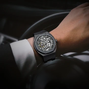 CADISEN Homens Relógios Automáticos Mecânicos Japão NH70A Ocos de Design de Watch Homens 100M Impermeável da Marca de Luxo Casual Relógio do Esporte