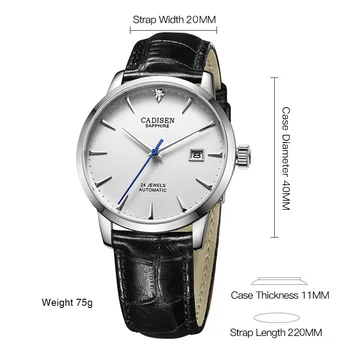 CADISEN Homens Relógios Relógio de Pulso Mecânico Automático MIYOTA 9015 Marca de Topo imóveis de Luxo Relógio de Diamantes de Safira Curvo Vidro de Relógio