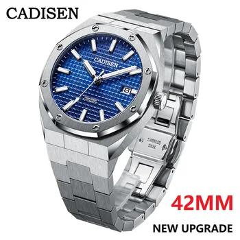 CADISEN Novo 42MM Homens Relógios Automáticos Mecânicos NH35A Azul observar os Homens 100M Impermeável da Marca de Luxo Casual de Negócios relógio de Pulso