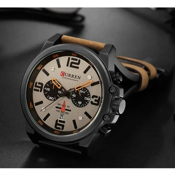 CURREN 8314 Homens Relógio de alto Luxo da Marca Mens Militar do Esporte relógio de Pulso de Couro Genuíno Relógio de Quartzo Impermeável Relógio Masculino