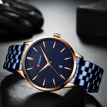 CURREN de melhor Marca de Luxo Homens Relógios Azul Automática de Data de Relógio Quartzo Analógico Homem Impermeável relógio de Pulso Relógio Masculino