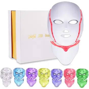 Caixa de presente de 7 Cores Led Facial Máscara Pescoço Led Máscara facial Máquina da Terapia da Luz de Acne Máscara coreano tratamento de Fótons Pescoço Beleza Led Máscara