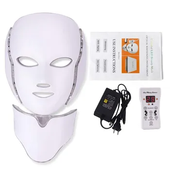 Caixa de presente de 7 Cores Led Facial Máscara Pescoço Led Máscara facial Máquina da Terapia da Luz de Acne Máscara coreano tratamento de Fótons Pescoço Beleza Led Máscara