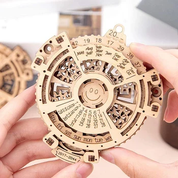 Calendário perpétuo 3D DIY quebra-Cabeças Brinquedos Criativos de Madeira Mecânico de Transmissão de Escultura Construção de Gravura
