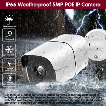 Cara Gravar Áudio IP PoE Câmera de 5 mp 2592*1944 HD Exterior Infravermelha Impermeável 40m de Visão Noturna de Segurança, Câmera de Vigilância de Vídeo
