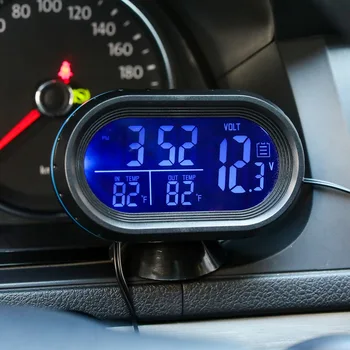 Carro Termômetro Relógio Digital do Automóvel Relógio LED Iluminado Automática de Dupla Temperatura Voltímetro Medidor de Tensão Tester