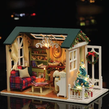 Casa de boneca Mobílias Kits de Modelo em Miniatura de DIY Casa de bonecas Com Casa de Madeira de Brinquedos Para Crianças de Presente de Aniversário