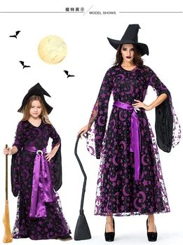 Chegada Festa de Halloween as Crianças Cosplay Fantasia de Bruxa Para a mulher de Halloween, Festa a Fantasia Vestido de Bruxa Estrelas Lua, a Magia da Bruxa