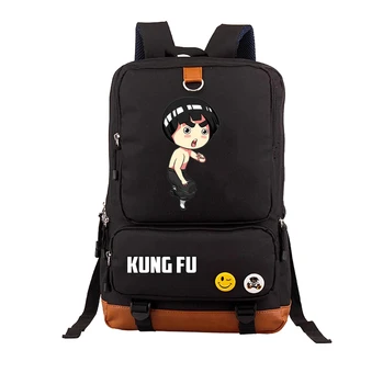 China Kung Fu Impressão dos desenhos animados de Lona Mochila Bruce Lee Mochila Para adolescentes Aluno bookbag bolsa de Ombro Mochila Laptop