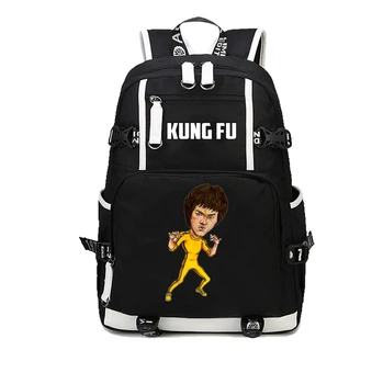 China Kung Fu Impressão dos desenhos animados de Lona Mochila Bruce Lee Mochila Para adolescentes Aluno bookbag bolsa de Ombro Mochila Laptop