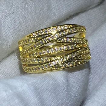 Choucong 2018 cruz anel de 10KT Ouro Amarelo Cheio de Engajamento Banda de Casamento de Anéis Para as Mulheres Pave configuração 5A zircão cz Presente da Jóia