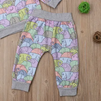Citgeett 2PCS da Criança Menino Menina de Roupa Animal Print Elefante Camisa Tops+Calças Primavera, Outono Conjunto de Roupas