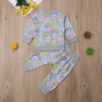 Citgeett 2PCS da Criança Menino Menina de Roupa Animal Print Elefante Camisa Tops+Calças Primavera, Outono Conjunto de Roupas