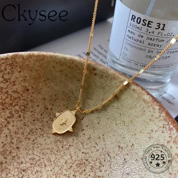 Ckysee S925 Colar de Prata de Ouro, Pingente de Colar de 55 cm Para a Moda as Mulheres Simples Multa Encantos de Prata 925 Novo Design