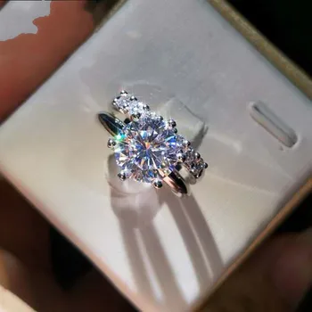 Clássico 925 Anéis de Prata Esterlina Define Eterna 2ct Simulado Diamante de Casamento Noivado Anéis de Coquetel para Mulheres finas Jóias