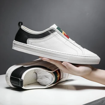 Clássico branco casual sapatos de desporto para homens,Novos pequena abelha bordados feitos de microfibra respirável; Homens televisão sapatos de desporto
