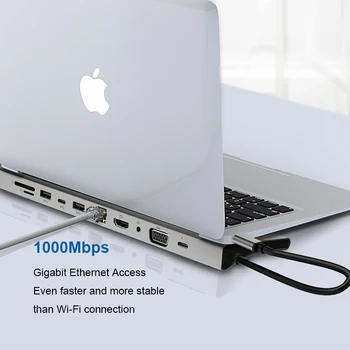 Computador portátil Estação de Ancoragem USB C para HDMI 4K VGA 1080P RJ45 1000M Ethernet USB 3.0 SD/TF Leitor de Cartão Com PD de Carregamento Para Macbook Pro