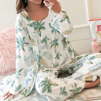 Conjunto De 3 Peças Pijama De Verão, As Mulheres Pijamas Conjuntos Com Estampa Floral Pijama Conjunto De Top E Calça Feminino Da Noite Terno Conjunto De Mulheres Sleepwear
