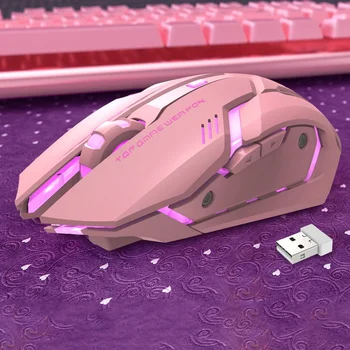 Cor-de-rosa Preto T1 Ergonômico 2,4 G Recarregável Mouse para Computador PC Silencioso Retroiluminado Óptico USB sem Fio Mouse para Jogos