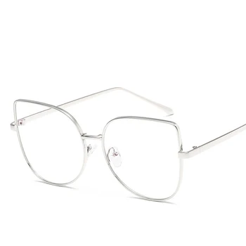 Cor-de-rosa olho de gato Óculos transparente Metal Óculos de Armação de moda Ótica, Óculos de Lente Clara Mulheres Homens Falsos Óculos Feminino UV400