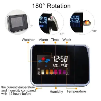 Cor do LED Tela de despertar Relógio Despertador, Termômetro Tabela a Hora E a Data de Previsão do Tempo de Exibição do Projetor Calendário Carregador USB Relógio de Mesa