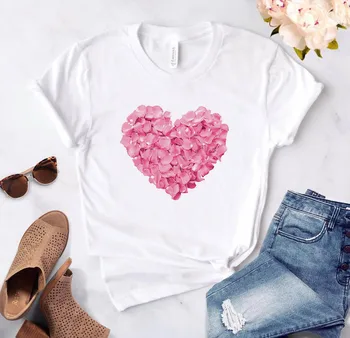 Coração-de-rosa da flor de Impressão Mulheres camiseta de Algodão Casual e Funny t-shirt Dom de 90 Senhora Yong Menina de Rua Drop Ship S-894