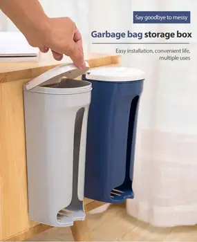 Cozinha Rack Organizador De Plástico Produto Garbags Para Saco De Carrinho De Lixo Saco De Lixo Cesta De Parede Pendurado De Armazenamento De Caixa De Caso Com Tampa