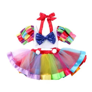 Criança Menina de Festa de Aniversário de Princesa Fantasia Custume Sunsuit Bebê Meninas Crop Top de Laço Tutu Saias do Vestido 2Pcs Conjunto de Roupa de
