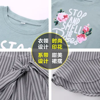 Criança Roupas de Menina Garota Verão Conjunto de 2019 Verão Crianças Boutique de Roupas T-shirt +Saia de Parar e Cheirar as Rosas de 3 a 13 Anos