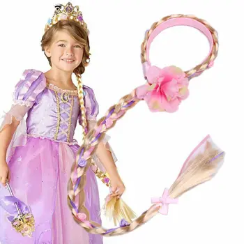 Crianças Meninas Loira Cosplay De Tecelagem Trança Enrolados Rapunzel, A Princesa Cabeça De Cabelo Accesorries Menina De Peruca Headwear 4 Estilos