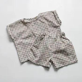 Crianças Roupas de Verão Conjuntos de 2020 Estilo coreano Plaid Shirts, Shorts de 2pcs de Meninas Bebê Bonito de se ajustar Crianças Crianças Roupas Casuais