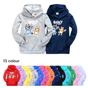 Crianças casual bolso da camisola de bingo bluey meninos e meninas de top com capuz hoodies para meninas adolescentes rapaz de moletom 5-15Y