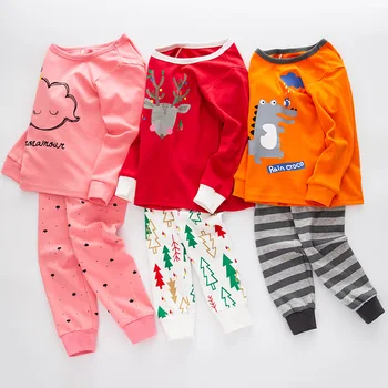 Crianças do bebê Conjuntos de Pijamas de Algodão Meninos Pijamas Terno Outono Meninas de Pijama de Manga Longa Pijamas Tops+Calças 2pcs Roupa das Crianças